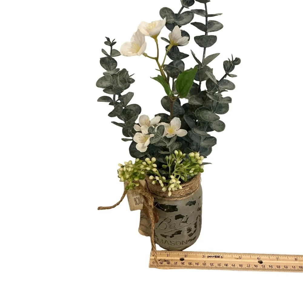 Rustic Ball‎ Mason Jar Artificial Floral Arrangement Welcome Home Decor Green